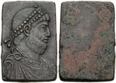 Julian II The Philosopher (AD 360-363). Æ exagium or rectangular solidus weight (15 X 21mm, 4.34 gm) Uniface. Diademed, draped and cuirassed bust of Julian right / Blank. Apparently unrecorded; see Be