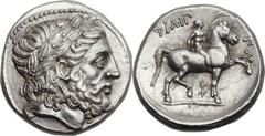 MACEDONIAN KINGDOM. Philip II (359-336 BC). AR tetradrachm (26mm, 14.34 gm, 5h).  Pella, time of Philip III-Cassander, ca. 323/2-316/5 BC. Laureate head of Zeus right, rendered in exceptional style / 