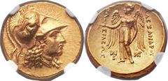 MACEDONIAN KINGDOM. Alexander III the Great (336-323 BC). AV stater (19mm, 8.60 gm, 12h).  Lifetime issue of Susa, 325-323 BC. Helmeted head of Athena right; helmet decorated with sphinx seated right 