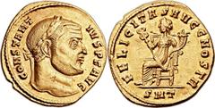 Constantius I Chlorus (AD 305-306). AV aureus (21mm, 4.94 gm, 6h).  Ticinum, AD 305-306. CONSTANT-IVS P F AVG, laureate head of Constantius right / FELICITAS AVGG NOSTR, Felicitas seated left, holding