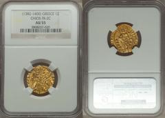Chios. Anonymous (1382-1400) gold Venetian Imitation Ducat ND AU55 NGC, Uncertain mint, Fr-2c (Antonio Venier), cf. Ives Pl. XII. An unusual imitation, likely from an Eastern Mediterranean or Levantin