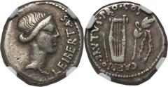 Q. Caepio Brutus (formerly M. Junius Brutus), Imperator and Assassin of Caesar (44-42 BC). AR denarius (18mm, 3.60 gm, 1h). Military mint travelling with Brutus in Lycia, spring-early summer 42 BC. LE
