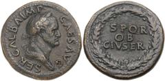 Galba (AD 68-69). Orichalcum sestertius (35mm, 25.98 gm, 7h). Rome, October-December AD 68. SER GALBA IMP CAES AVG, laureate, draped bust of Galba right / S P Q R - OB - CIV SER in three lines within 