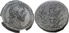 Marcus Aurelius (AD 161-180). Orichalcum sestertius (31mm, 26.00 gm, 12h). Rome, AD 177. M ANTONINVS AVGGERM SARM TR P XXXI, laureate head of Marcus right / IMP VIII COS III P P S - C, pile of German 
