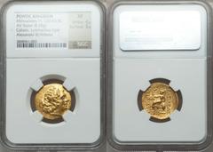 PONTIC KINGDOM. Time of Mithradates VI (120-63 BC). AV stater (20mm, 8.28 gm, 12h). In the name of Lysimachus of Thrace, Callatis, ca. 88-86 B.C. Head of the deified Alexander the Great right, wearing