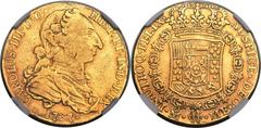 Charles III gold 4 Escudos 1767 Mo-MF VF Details (Rim Filing) NGC, Mexico City mint, KM141, Cal-323. Pleasingly colored and detailed, albeit probably removed from a ring bezel at one time, with typica