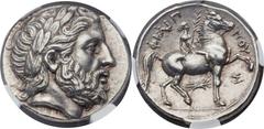 MACEDONIAN KINGDOM. Philip II (359-336 BC). AR tetradrachm (25mm, 14.33 gm, 5h).  Posthumous issue of Pella, ca. 317-314 BC. Laureate head of Zeus right in high style / ΦIΛIΠ-ΠOY, youth, holding palm 