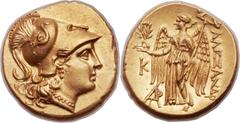 MACEDONIAN KINGDOM. Alexander III the Great (336-323 BC). AV stater (19mm, 8.43 gm, 12h). Late posthumous issue of Bithynia, Calchedon or Thrace, Callatis, ca. 250-225 BC. Head of Athena right, wearin