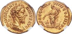 Marcus Aurelius (AD 161-180). AV aureus (21mm, 7.34 gm, 6h). Rome, AD 177-178. M • AVREL • ANTO-NINVS • AVG, laureate, draped and cuirassed bust of Marcus Aurelius right / TR P XXXII • IMP VIIII COS I
