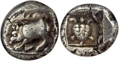 LYCIA. Uncertain dynast. Ca. 480-430 BC. AR stater (19mm, 9.06 gm, 9h). Boar charging left, head lowered / Tortoise with segmented shell, seen from above, within dotted square, all within incuse squar