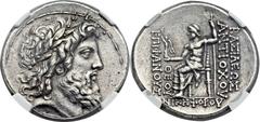 SELEUCID KINGDOM. Antiochus IV Epiphanes (175-164 BC). AR tetradrachm (32mm, 16.54 gm, 12h). Antioch, 168 BC. Laureate head of Zeus right / ΒΑΣΙΛΕΩΣ ΑΝΤΙΟΧΟΥ ΘΕΟΥ ΕΠΙΦΑΝΟΥΣ ΝΙΚHΦΟΡΟΥ, Zeus enthroned l