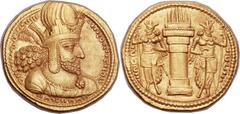 SASANIAN KINGDOM. Shapur I the Great (AD 240-272). AV dinar (22mm, 7.32 gm, 3h). Mint I ("Ctesiphon"), Phase II, circa AD 260-272. Bust of Shapur right, wearing mural tiara with korymbos and long ear 