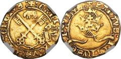 Papal States - Avignon. Calixtus III (1455-58) gold Zecchino (Florin of 24 Sols) ND VF Details (Removed from Jewelry) NGC, Avignon mint, Fr-36a (under France). Berman-355 (RRR), Muntoni-17. A rare gol