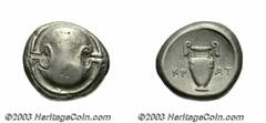 Boeotia, Thebes. Ca. 395/90-338 B.C. AR stater (21 mm, 12.26 g). Krat(eros?), magistrate. Boeotian shield / Amphora. R. Hepworth, "The 4th Century BC Magistrate Coinage of the Boiotian Confederacy," N