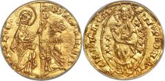 Phocaea. Dorino Gattilusio (1400-1449) gold Ducat MS62 ANACS, Fr-8. Lustrous and placed on a nearly perfectly round flan. A choice example of this rare type, struck in the style of Venetian ducats. Fr
