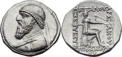 PARTHIAN KINGDOM. Mithradates II (121-91 BC). AR tetradrachm (31mm, 16.04 gm, 12h). Seleucia on Tigris, ca. 120-109 BC. Diademed, draped bust of Mithradates left / ΒΑΣΙΛΕΩΣ ΜEΓΑΛΟΥ ΑΡΣ-ΑΚΟΥ,  archer i