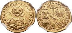 John I Tzimisces (AD 969-976). AV histmanon nomisma (22mm, 4.32 gm, 6h). Constantinople. +IhS XIS RX RЄGNANTIhM, facing bust of Christ, with decorated nimbus, wearing pallium and colobium, raising rig