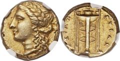 SICILY. Syracuse. Agathocles (317-289 BC). EL hemistater / drachm or 50 litrae (15mm, 3.63 gm, 7h). Struck ca. 310-305 BC. Laureate head of Apollo left / ΣYΡΑK-[Ο]ΣΙΩΝ, tripod with high ring handles. 