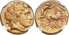 MACEDONIAN KINGDOM. Philip III Arrhidaeus (323-317 BC). AV stater (19mm, 8.55 gm, 12h). Magnesia ad Meandrum, ca. 323-319 BC. Laureate head of Apollo to right, with the features of Alexander III the G