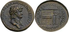 Nero (AD 54-68). Orichalcum sestertius (34mm, 28.49 gm, 6h). Rome, AD 65. NERO CLAVD CAESAR AVG GER P M TR P IMP P P,  laureate head of Nero right, lightly bearded, aegis on shoulder / PACE P R TERRA 