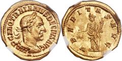 Trajan Decius (AD 249-251). AV aureus (18mm, 4.53 gm, 11h). Rome, AD 250-251. IMP C M Q TRAIANVS DECIVS AVG, laureate and cuirassed bust of Decius right, viewed from behind / VBERITAS AVG, Uberitas st