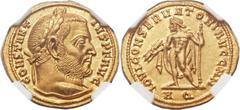 Constantius I Chlorus (AD 305-306). AV aureus (22mm, 5.19 gm, 6h). Aquileia, May AD 305 - July AD 306. CONSTANT-IVS P F AVG, laureate head of Constantius right / IOVI CONSERVATORI AVGG NN, Jupiter sta