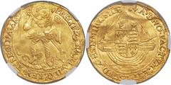 Philip & Mary gold Angel ND (1554-58) AU Details (Damaged) NGC, London mint, Lis mm, S-2496, North-1965 (VR). A very attractive specimen of this rare issue, remarkably well-struck for the type. Exhibi