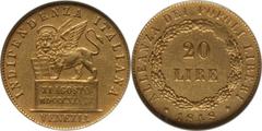 Venice. Revolutionary gold 20 Lire 1848 XF40 NGC, KM806. A rare gold type issued for the new independent Venice in 1848. Mintage of just 5,210 pieces. Unfortunately for the Venetians, the revolt was c