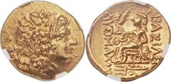 PONTIC KINGDOM. Time of Mithradates VI (120-63 BC). AV stater (20mm, 8.45 gm, 1h). Tomis, in name and types of Lysimachus of Thrace, 88-86 BC. Diademed head of the deified Alexander the Great right, w