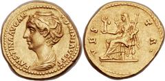 Faustina Senior, wife of Antoninus (Augusta, AD 138-140/1). AV aureus (18mm, 7.28 gm, 5h). Lifetime issue of Rome, under Antoninus Pius, AD 138-139. FAVSTINA AVG AN-TONINI AVG P P, draped bust of Faus