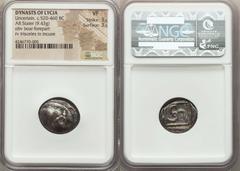 LYCIA. Uncertain Dynast. Ca. 520-460 BC. AR stater (9.43 gm). Forepart of boar running right / Trisceles within beaded square border. SNG von Aulock 4057. Dark old toning. NGC VF 3/5 - 3/5.