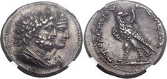 PTOLEMAIC EGYPT. Ptolemy IV (222-204/5 BC). AR tetradrachm (25mm, 14.21 gm, 11h). Alexandria, 217-215 BC. Jugate busts right of Serapis, laureate and draped, and Isis, wreathed and draped; small cap o