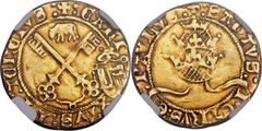 Papal States. Calixtus III gold Zecchino (Florin of 24 Sols) ND (1455-58) VF Details (Removed from Jewelry) NGC,  Avignon mint, Fr-36a (under France), Berman-355, Muntoni-17. A rare gold coin from the