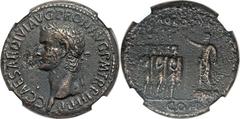 Gaius 'Caligula' (AD 37-41). Orichalcum sestertius (28.34 gm). Rome, AD 37. Laureate head of Caligula left / ADLOCVT, Caligula, togate, standing left on platform, right arm raised, addressing five Pra