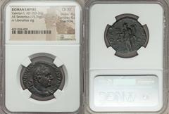 Valerian I (AD 253-260). Æ sestertius (15.76 gm). Rome, AD 254-256. Laureate and cuirassed bust of Valerian right / Liberalitas standing facing, head left, holding abacus or coin scoop and cornucopia.