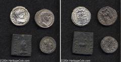 Lot of four miscellaneous ancient coins. Includes: Indo-Greek Kingdom. Antialkidas. Drachm. Good VF // Indo-Greek Kingdom. Amyntas. AE 19x20. Fine // Maximianus. Argenteus. Fair // Constantius I. Arge