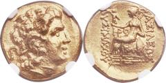 PONTIC KINGDOM. Time of Mithradates VI (120-63 BC). AV stater (19mm, 8.32 gm, 12h). NGC MS 5/5 - 4/5. Callatis, types of Lysimachus of Thrace. ca. 88-86 B.C. Head of the deified Alexander the Great ri
