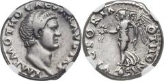 Otho (AD 69). AR denarius (17mm, 3.48 gm, 6h). NGC Choice VF S 5/5 - 5/5. Rome, January 15-March 9  AD 69. IMP M OTHO CAESAR AVG TR P, bare, bewigged head of Otho right / VICTORIA OTHONIS, Victory adv