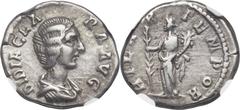 Didia Clara, daughter of Didius Julianus (Augusta, AD 193). AR denarius (18mm, 2.99 gm, 12h). NGC Choice VF 4/5 - 5/5. Rome, under Didius Julianus, April-June AD 193. DIDIA CLARA AVG, draped bust of C