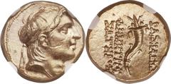 SELEUCID KINGDOM. Demetrius I Soter (162-150 BC). AV stater (18mm, 8.59 gm, 12h). NGC MS 4/5 - 5/5, Fine Style, flan flaw.  Uncertain mint in Cilicia or Northern Syria, ca. 152/1 BC. Diademed head of 