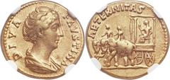 Diva Faustina Senior (died and deified, AD 140/1). AV aureus (19mm, 6.03 gm, 6h). NGC Choice XF 5/5 - 3/5, edge filing. Rome, AD 140/1. DIVA FAVSTINA, draped bust of Faustina right, hair coiled atop h