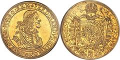 Ferdinand III gold 10 Ducat 1657 MS61 NGC, Vienna mint, KM996, Fr-209, Herinek-22. Johann Conrad Richthausen as mintmaster. A huge multiple-Ducat issue and very rare, made even more so by the Mint Sta