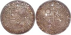 Guatemala. Type II countermark (1839) on Mexican 1639 Mo-P Philip IV "Royal" 8 Reales AU Details (Holed) NGC, KM104.2 (atop KM-R45), Lazaro-46 (R4). 45mm/26.59g. A superb example of this very early "R