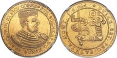 Stephan Bocskai gold 10 Ducat 1605 AU58 NGC, Uncertain mint, KM18, Fr-305, Huszar (Siebenbürgen)-171, Resch-3. A magnificent example of this great rarity, more likely exhibiting its light wear from ha
