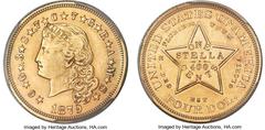 Proof Four Dollar Gold Pieces 1879 $4 Flowing Hair, Judd-1635, Pollock-1833, R.3 -- Repaired -- PCGS Proof Genuine. Unc Details. The story of the 1879 Flowing Hair stella is a complicated one, with a 