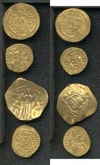 Byzantine gold lot including: Maurice Tiberius 582-602 AD gold semissis, Diademed, draped and cuirassed bust right/Victory advancing right, looking left, holding wreath and globus cruciger, CONOB bene