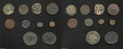 Lot of ten Byzantine AE. Includes: Anastasius I. Follis // Justinian I. Follis // Half follis // Decanummium // Pantanummium (2) // Heraclius. Follis // Michael II and Theophilus. Follis // Leo VI. Fo
