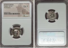 Ancients Vitellius (AD 69). AR denarius. NGC Choice Fine. Rome, July-December AD 69.  A VITELLIVS GERMAN IMP TR P, laureate head of Vitellius right / IVPPITER VICTOR, Jupiter seated left, holding Vict