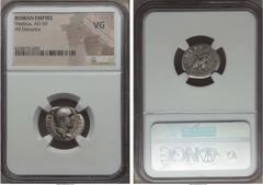 Ancients Vitellius (AD 69). AR denarius. NGC VG. Rome, July-December AD 69. VITELLIVS GER-MANICVS IMP, bare head of Vitellius right / CONCOR-[DIA P R], Concordia seated left, holding patera and cornuc
