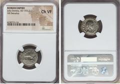 Ancients Julia Domna (Augusta, AD 193-217). AR denarius. NGC Choice VF. Rome, under Septimius Severus, AD 205, or under Severs, Caracalla and Geta, AD 209-211. IVLIA AVGVSTA, draped bust of Domna righ